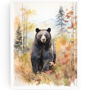 Watercolor Black Bear Portrait Wall Art Illustration Print Poster Unframed